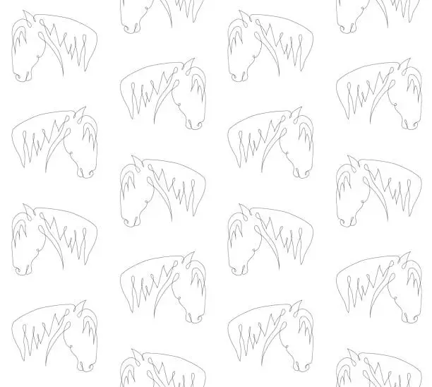 Vector illustration of Vector seamless pattern of hand drawn one line horse head