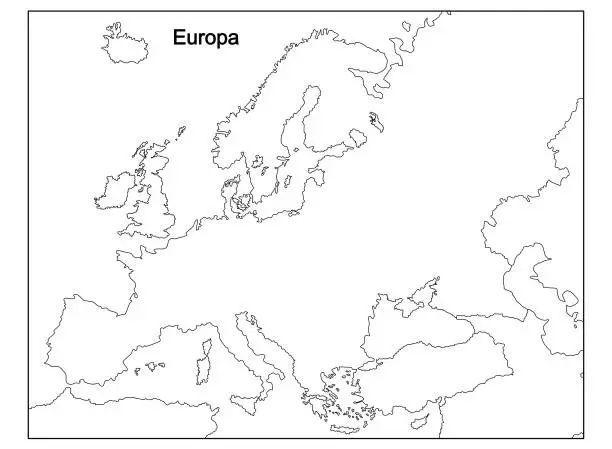 Vector illustration of Map of Europe in black and white, school, without political division, without names