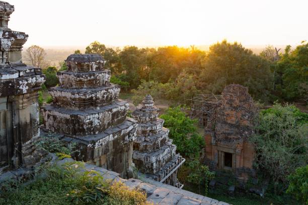 The Phnom Bakheng Temple during the sunset in Angkor Wat, Cambodia