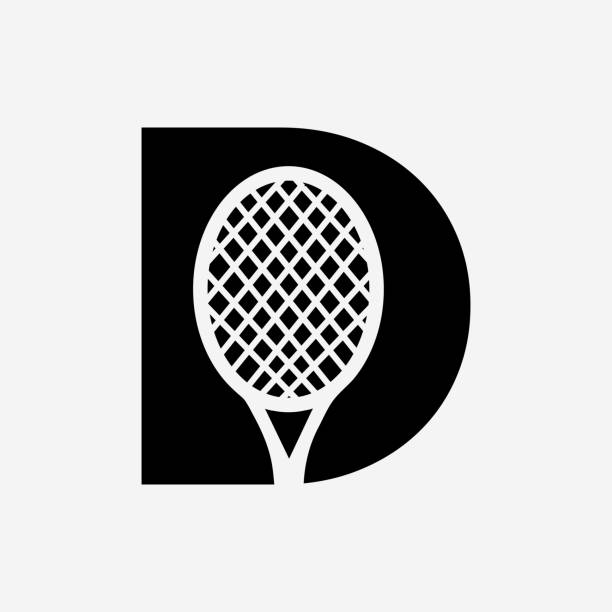 ilustrações, clipart, desenhos animados e ícones de letra d padel tennis logo. design do logotipo da raquete de padel. símbolo do clube de tênis de mesa de praia - tennis court tennis ball table tennis