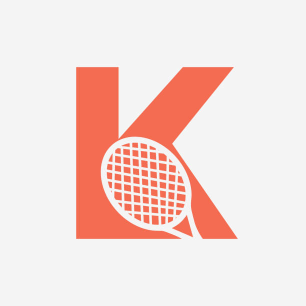 ilustrações, clipart, desenhos animados e ícones de letra k padel tennis logo. design do logotipo da raquete de padel. símbolo do clube de tênis de mesa de praia - tennis court tennis ball table tennis