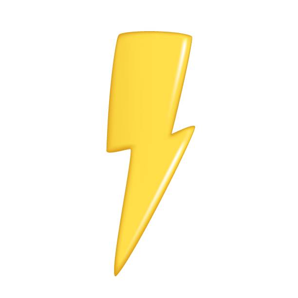 istock Hand drawn orange realistic 3d lightning. Decorative 3d design of weather forecast element, icon symbol, meteorology. Abstract vector illustration isolated on a white background 1500110554