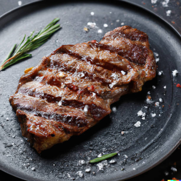istock Steak with spices and salt on dark plate 1500114128