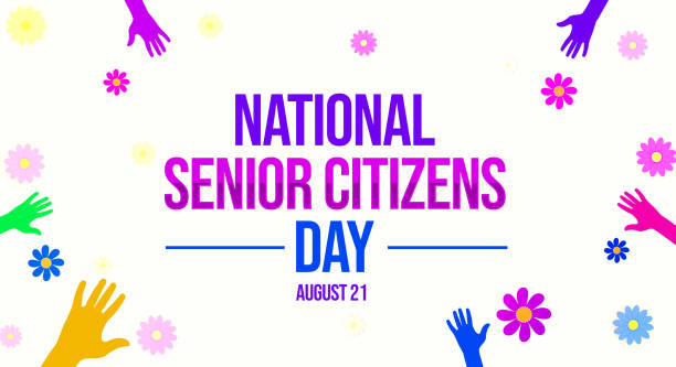 National Senior Citizens day wallpaper with colorful flowers and hands along with typography. August 21 is Senior Citizens day, backdrop National Senior Citizens day wallpaper with colorful flowers and hands along with typography. August 21 is Senior Citizens day, backdrop senior citizen day stock illustrations