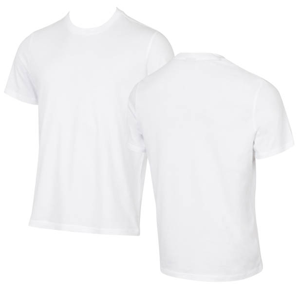 istock round neck t-shirt back Cut out, isolated white background with clipping path 1500117134