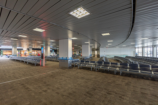 Newark, New Jersey - October 08, 2019: Empty Airport. Departure Area with Empty Seats