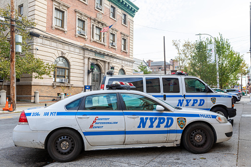 Manhattan, NYC - October 07, 2019: The New York police car parked.