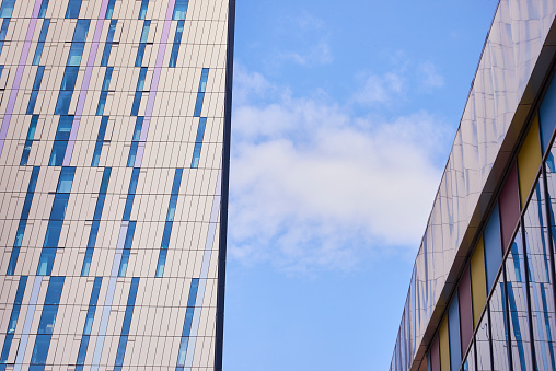 Modern architecture in the city, medlock street, junk yard golf and Hiltop serviced apartments, deansgate