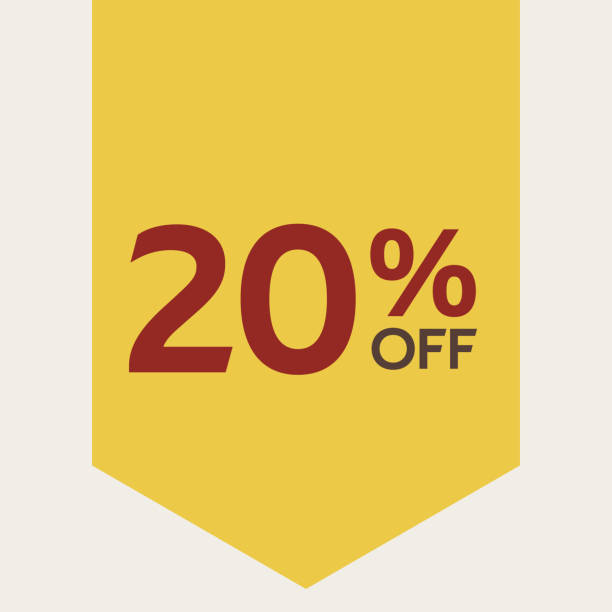 ilustrações, clipart, desenhos animados e ícones de 20% de desconto no rótulo amarelo e vermelho - banner yellow red label