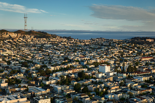 The Griffith Observatory and Los Angeles city skyline at twilight time