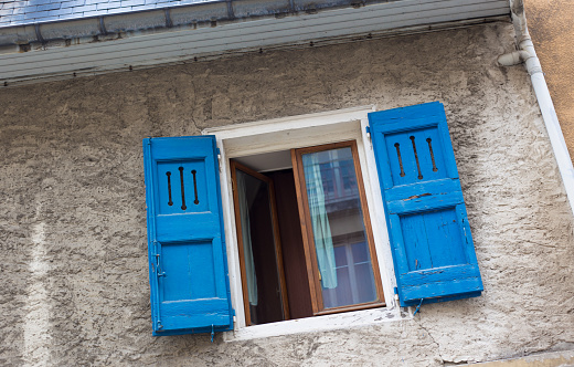 Grenoble, France: Window with Blue Shutters in Old Town