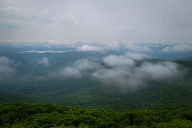 Tranquil aerial mountain landscape and cloudscape in Upstate New York, view from the Lookout Mountain