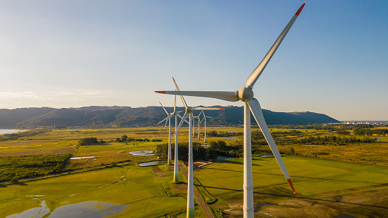 aerial view of wind turbines