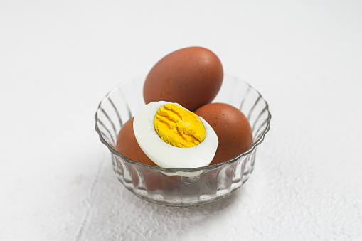 Boiled egg isolated on white background.
