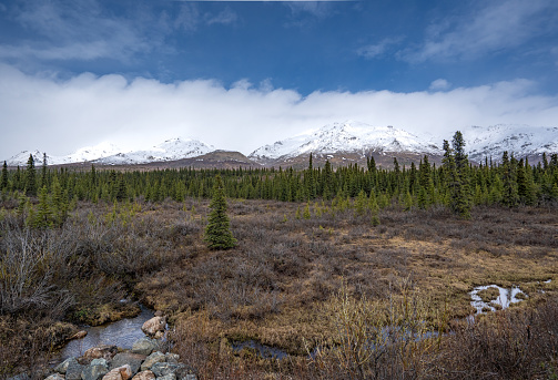 Copper River with mountains in  Alaska