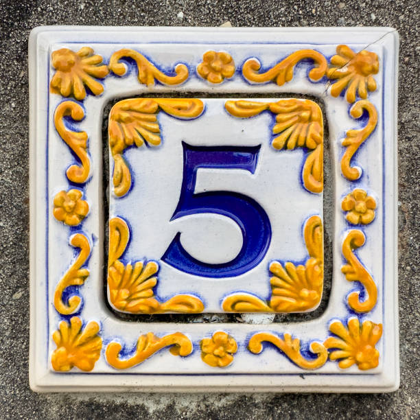 istock Old Weathered House Number 5, Tile on Wall 1500140343