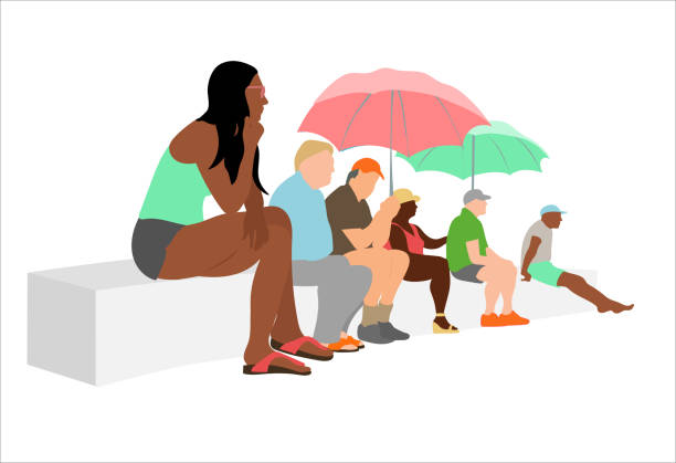 ilustraciones, imágenes clip art, dibujos animados e iconos de stock de sentado escuchando concreate beach wall mint - young women women white background real people