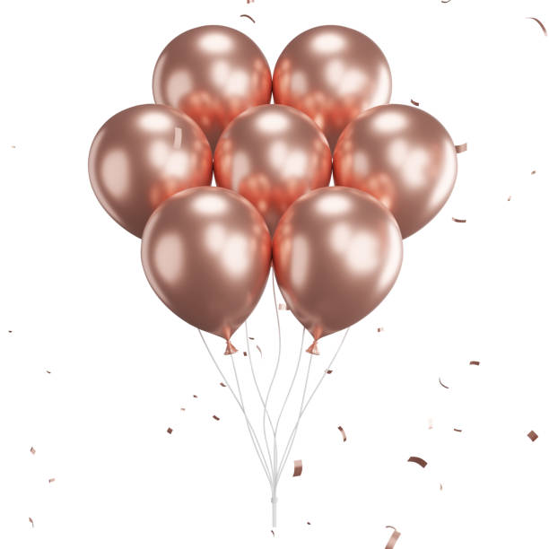istock 3d render of pink balloons with confetti flying. 1500142780