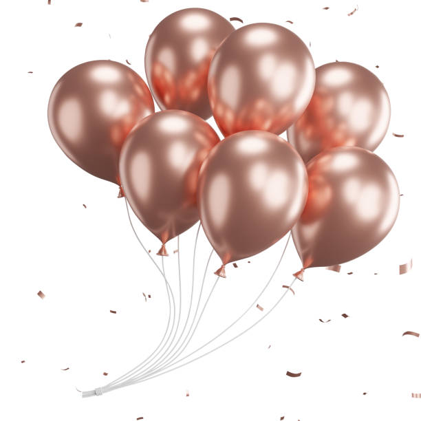 istock 3d render of pink balloons with confetti flying. 1500142781