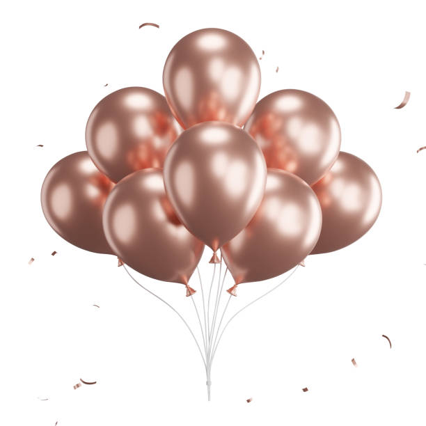 istock 3d render of pink balloons with confetti flying. 1500142783