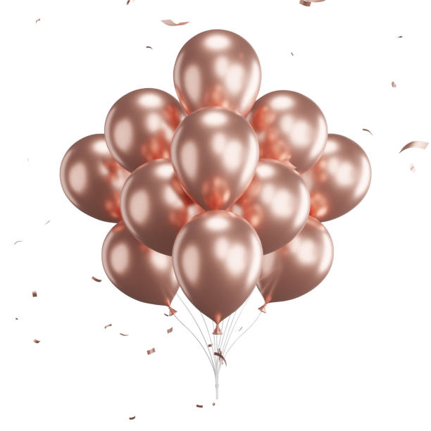 istock 3d render of pink balloons with confetti flying. 1500142784