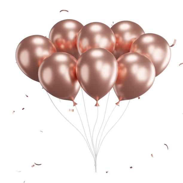 istock 3d render of pink balloons with confetti flying. 1500142812