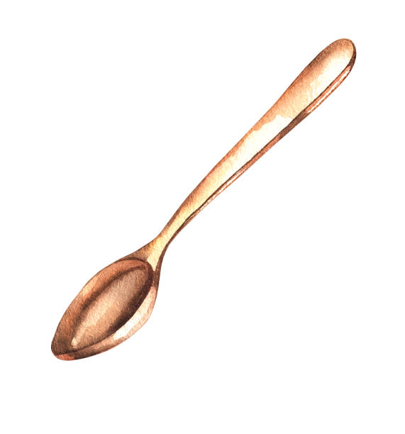 白い背景に銅のティースプーン - teaspoon tablespoon silver spoon点のイラスト素材／クリップアート素材／マンガ素材／アイコン素材