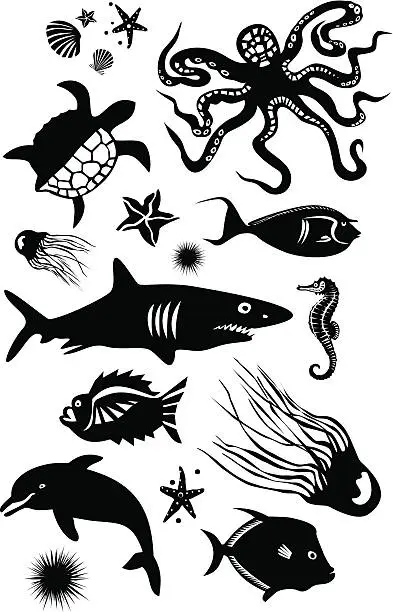 Vector illustration of Marine Animals