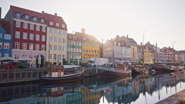 Early Morning View On Colorful Houses By The Riverbank In Copenhagen