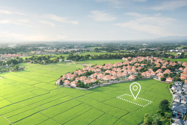 istock Land plot and identify registration symbol in aerial view. 1500154643