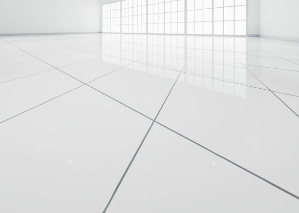 背景に白いタイルの床の3dレンダリング。 - tiled floor tile floor grout ストックフォトと画像