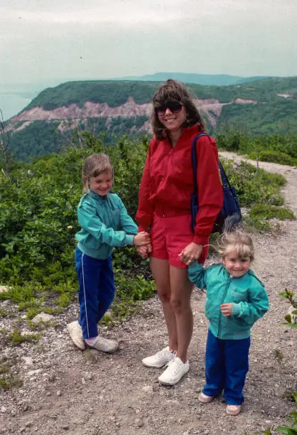 Cape Breton Highlands NP - Ready to Hike - 1985. Scanned from Kodachrome 64 slide.
