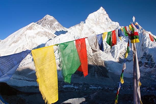 istock view of Everest with buddhist prayer flags from kala patthar 150016635