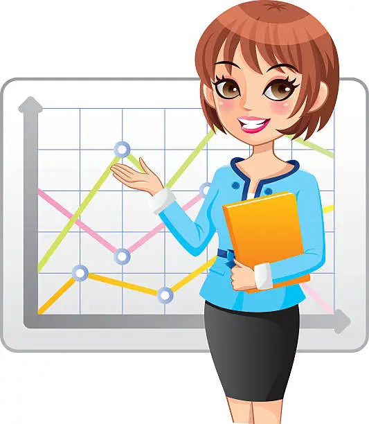 Vector illustration of Business woman presentation with graph