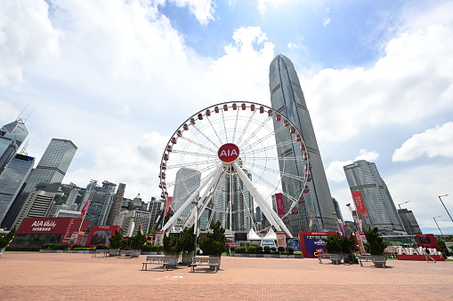 Hong Kong Observation Wheel & AIA Vitality Park - 06/09/2023 13:59:36 +0000.The location is Central Harborfront, Central District, Hong Kong