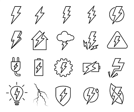 lightning icon design elements set