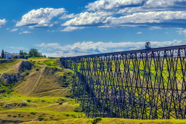 A close up to the Lethbridge Viaduct, commonly known as the High Level Bridge in Lethbridge, Alberta, Canada. A close up to the Lethbridge Viaduct, commonly known as the High Level Bridge in Lethbridge, Alberta, Canada. lethbridge alberta stock pictures, royalty-free photos & images