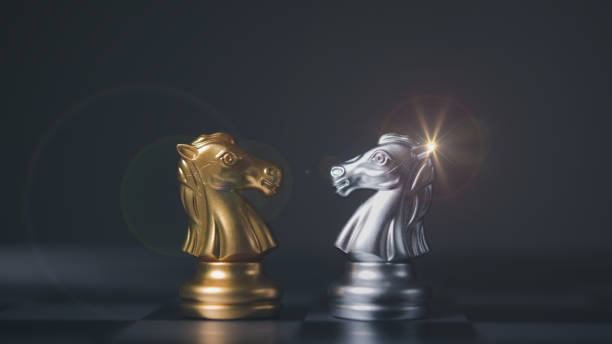 istock Horse chess encounters. Chess board game, business competitive. 1500176318