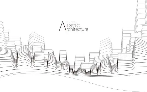 Vector illustration of Abstract Architectural Modern Urban Line Drawing