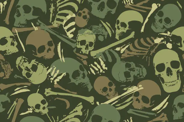 Vector illustration of Seamless camouflaged skulls and bones pattern