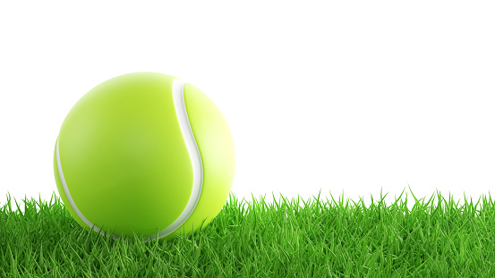Tennis ball on green grass. 3d-rendering
