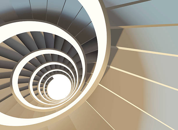 illustrations, cliparts, dessins animés et icônes de abstrait escalier en colimaçon - staircase curve spiral staircase chrome