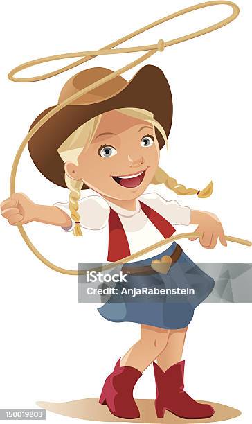 Vetores de Menina Balançar Laçar Vestida Como Um Cowgirl e mais imagens de Laço - Corda - Laço - Corda, Vaqueira, Chapéu de Cowboy