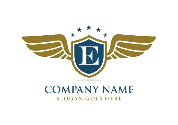 Vector illustration of Letter E initial wing logo design