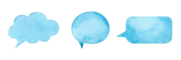 istock Set of watercolor, light blue spots, bubbles, dialog boxes isolated on white background. 1500200954