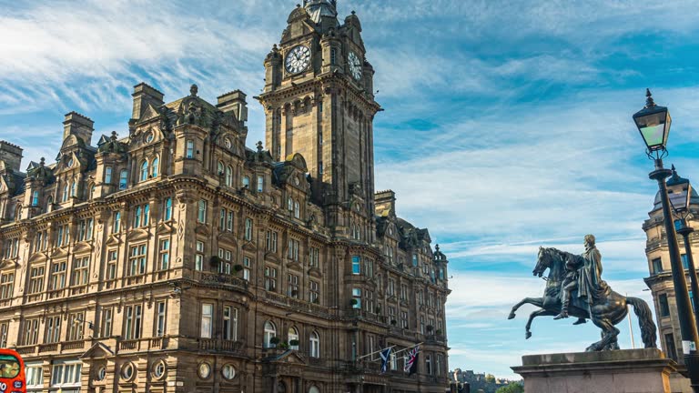 Time lapse of Crowded Commuter People and Tourist walking and traveling around Princess street in Edinburgh New Town