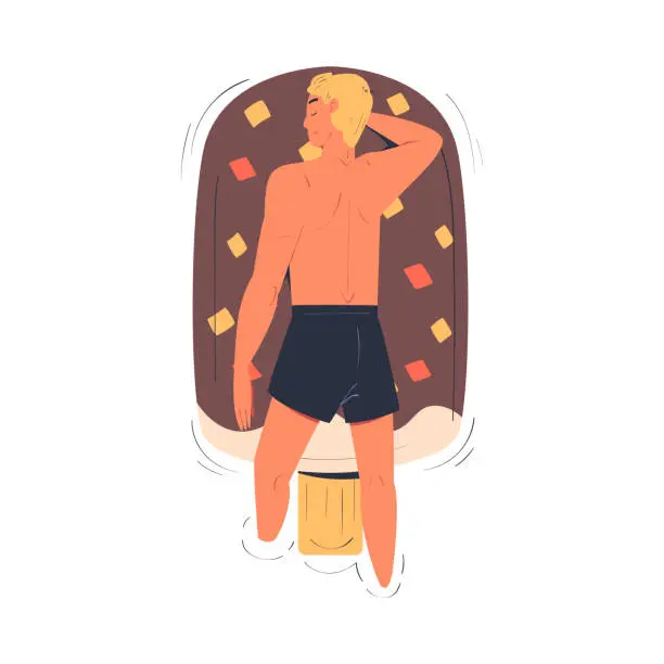 Vector illustration of Man Character Floating on Ice Cream Air Mattress in Swimming Pool Vector Illustration