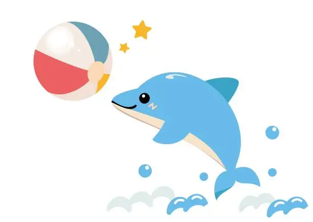 Vector illustration of Illustration of a cute dolphin playing with a ball