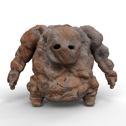 Rusty Stone Fantasy Creature Golem. 3D Illustration. File With Clipping Path.