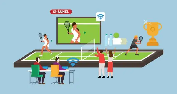 Vector illustration of Live streaming tennis game